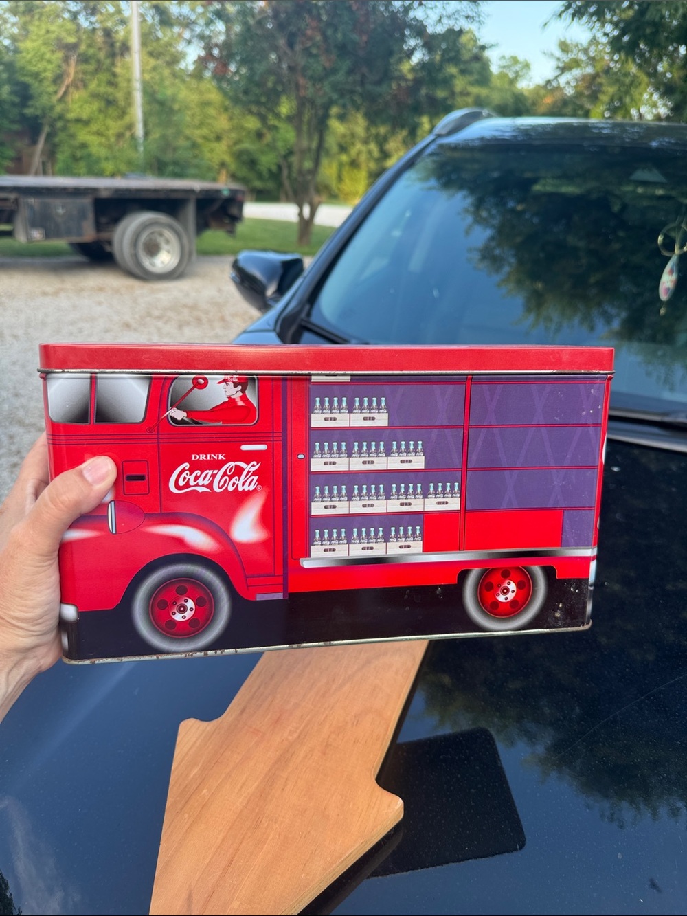 Coca-Cola Red and Purple Delivery Truck Tin